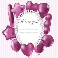 marco para álbum de niña recién nacida en colores rosa con globos. vector