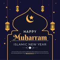 happy muharram islamic new years greeting card vector