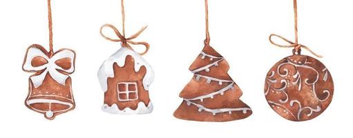 Set of Christmas gingerbread cookies. Watercolor illustration