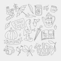 Autumn elements doodle Set icons Fall season Oktober simple. vector