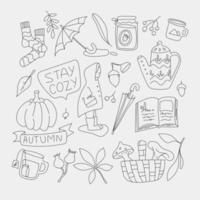 Autumn elements doodle Set icons Fall season Oktober simple. vector