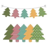 Christmas trees with ornaments, color vector illustration