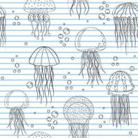 Jellyfish pattern black outline white background, vector illustration