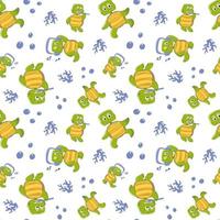 Seamless pattern with cute turtles on a white background vector