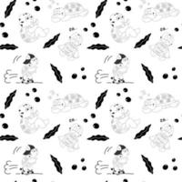 Black and white seamless pattern with cute characters of turtles vector