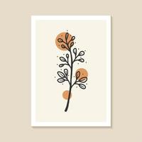 Botanical wall art design with abstract shape elegant vector