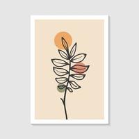 Botanical wall art design with abstract shape elegant vector