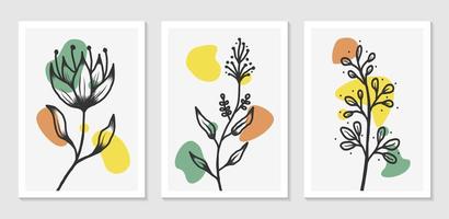 Botanical wall art design set with abstract shape minimalist vector