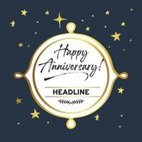 Happy Anniversary celebration with gold lettering on black background vector