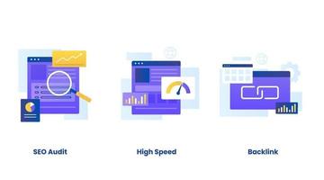 Conjunto de ilustración de vector de concepto de optimización de motor de búsqueda