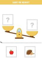 Light, heavy or equal. Cut pictures below and glue to the right box. vector