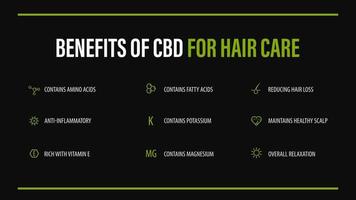 Benefits of cbd for hair care, black infographic poster vector