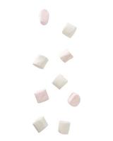 Marshmallow falling isolated on white background with clipping path photo