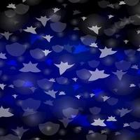Dark BLUE vector background with circles, stars.