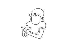 Continuous one line drawing of little boy is painting vector