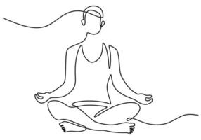 Woman doing yoga exercise in continuous one line drawing vector