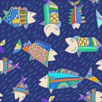 Cute tribal fishes seamless pattern vector