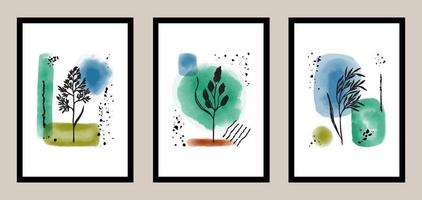 Natural abstract botanical art set with watercolor elements vector