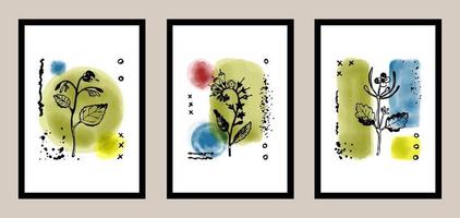 Natural abstract botanical art set with watercolor elements vector