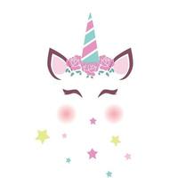 Happy cute unicorn face on white background vector