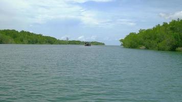 paisaje del ecosistema por rafting tradicional de bambú. video