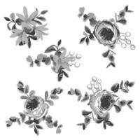 Collection hatched drawing design of flowers and leaves vector