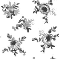 Hatched drawing seamless pattern of flowers and leaves vector