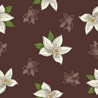 Hand Drawn Vanilla Flowers in Vintage Style Seamless Pattern vector