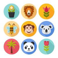 conjunto de iconos de flora y fauna de la naturaleza vector