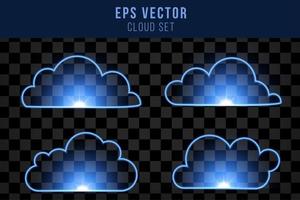 Set of cloud with blue neon effect graphic resource eps vector design