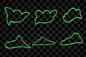 Set of isolated cloud with green neon effect illuminated editable vector