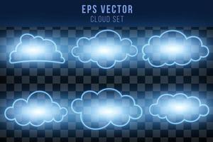 Set of cloud with blue neon effect graphic resource eps vector design