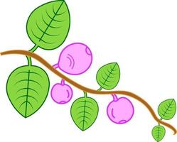 frutas en el árbol con la ilustración de vector de hoja