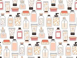 A set of bottles and tubes of cosmetics, jars for skin care with face, hair  and body cream. Trendy style for postcard, banner, wrapping paper template.  Vector illustration. 5295191 Vector Art at