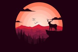 T-shirt tropical summer mountain deer pine nature vector