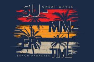 T-shirt design of summer great waves beach vector