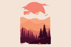 T-shirt design of nature mountain sun pine vector