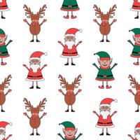 Christmas seamless pattern made from Santa Claus, Elf and Deer vector