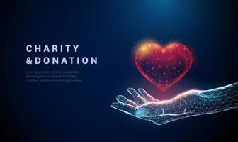Abstract low poly giving hand with read heart. vector