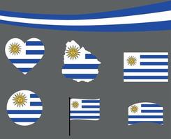 Uruguay Flag Map Ribbon And Heart Icons Vector Illustration Abstract