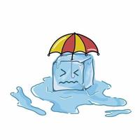 Melting ice cube with umbrella character vector template design illustration