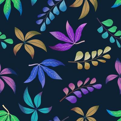 Colorful seamless pattern with leaves on dark background