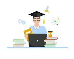 Online education concept. Student studying with laptop vector