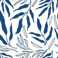 Minimalist seamless pattern with blue branch and leaves on white vector