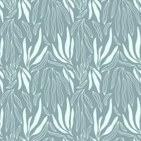 Minimalist seamless pattern with blue green palm branch and leaves doodles vector