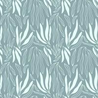 Minimalist seamless pattern with blue green palm branch and leaves doodles vector