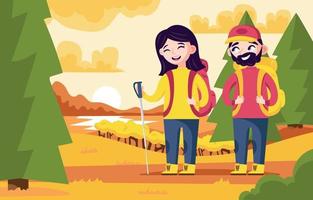 Couple Hiking in Autumn vector