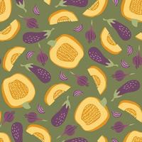 Seamless pattern with pumpkin, eggplant and onions vector