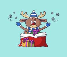 Christmas deer with gifts. Illustration for use on postcard, sticker. vector