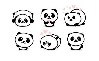 Friendly cute pandas set. Chinese bear icons set. Cartoon panda logo vector